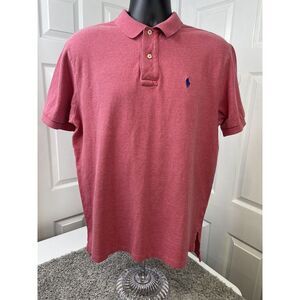 Polo Ralph Lauren Men‎ VINTAGE Pink Short Sleeve Navy Pony 100% Cotton Size L.